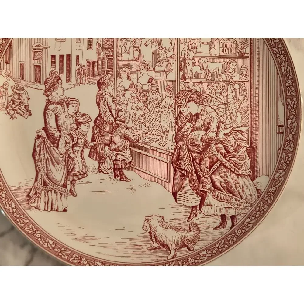 Spode Red White Victorian Shopping Christmas #4 Display Plate 8.25